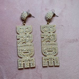 Pearl and rhinestone gold bride earrings for bride, wedding, bachelorette